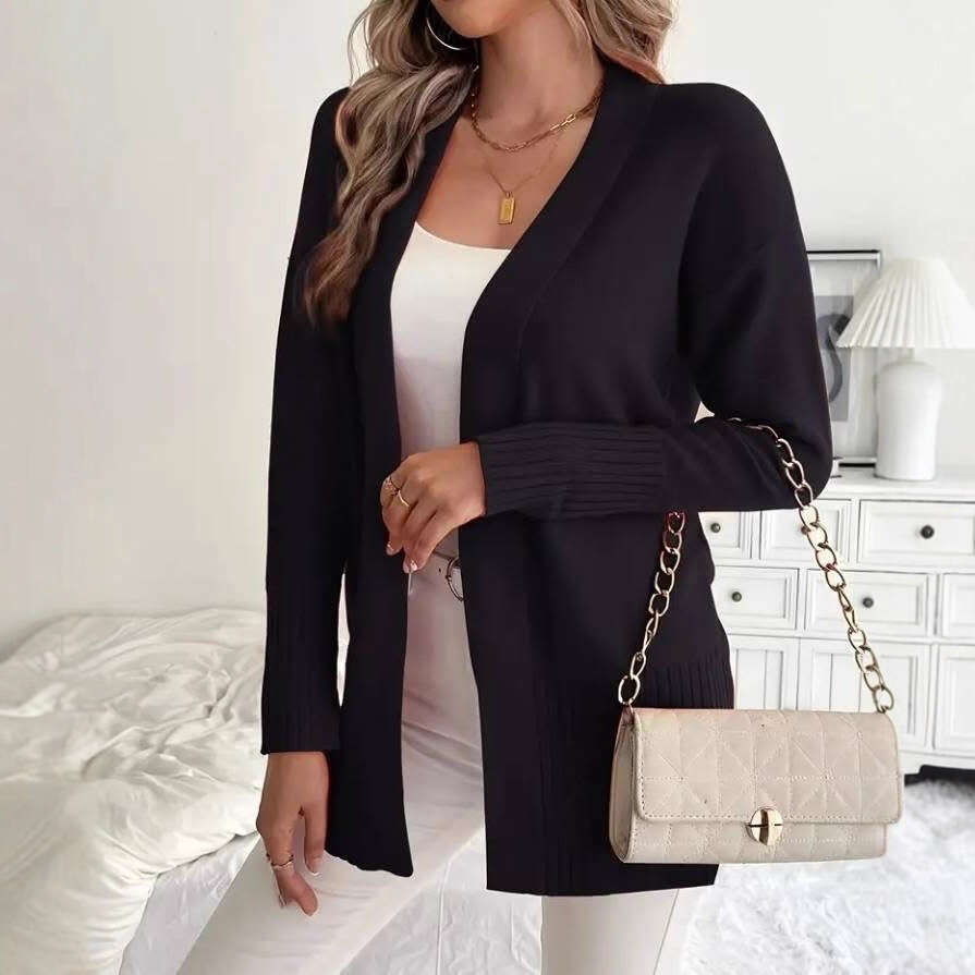 Foreign Trade Cross-Border Plus Size Women's Knitted Cardigan European and American Style Casual Simple Elegant with Pockets Shawl Sweater for Wo