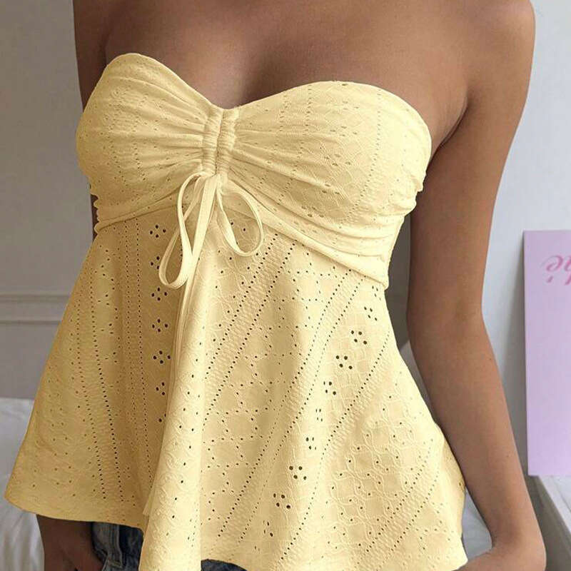 Cross-Border Amazon Sexy Hot Girl Slim Tube 2025 Summer Vacation Style European and American Sleeveless Jacquard Top Women's Clothing