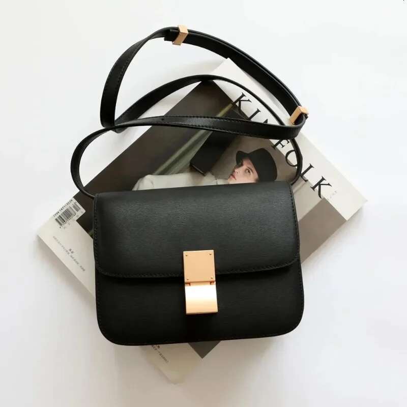 New Tofu Cowhide Shoulder Messenger Portable Small Square Fashion Bag Stewardess Bags For Women 2023