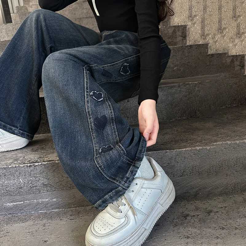 Autumn Teenager girl Heart Jeans Fashion RETRO Wide Leg Straight Denim Pants For Casual Streetwear Jeans Trousers 5-14Y C251110