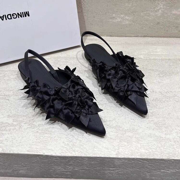 Woman Sandals Summer New Flat Toe Sandals With Women S French High End Temperament Bow Tie Sandals Low Heel Pointed Single Shoes