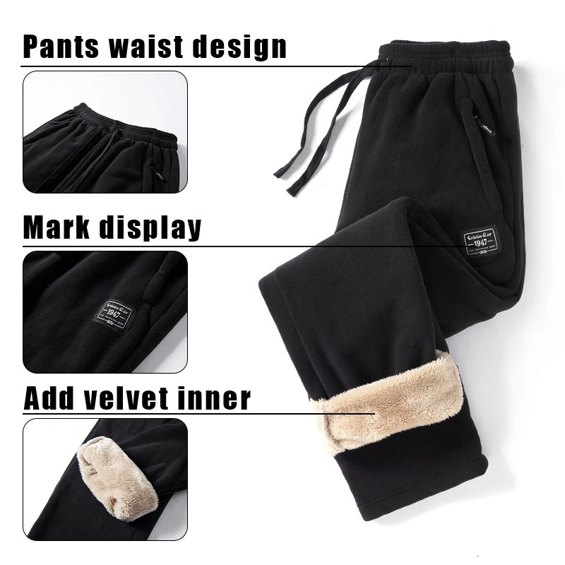 IPPOLICH Mens Winter Casual Pants Outdoor Plush Velvet Thickened Cold-proof Pure Cotton Casual Pants Men Windproof Warm Trousers 251106