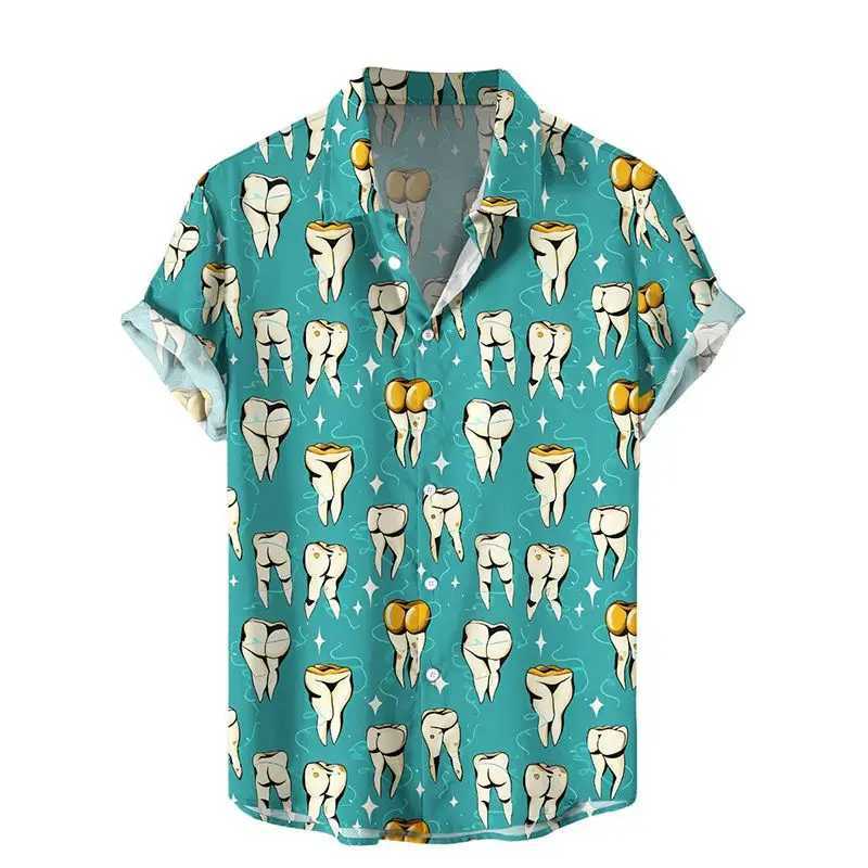 New mens short sleeved shirt disgusting mushroom print mens Hawaiian beach fashion lapel top plus size casual mens shirt X250410