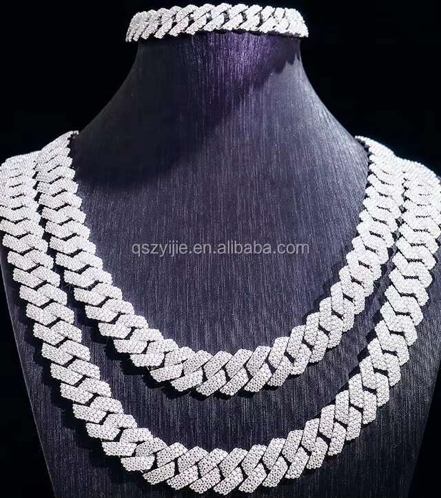 S Sier Iced Hip Hop Jewelry 15mm Tested with D VVS Silica Cuban Chain Necklace