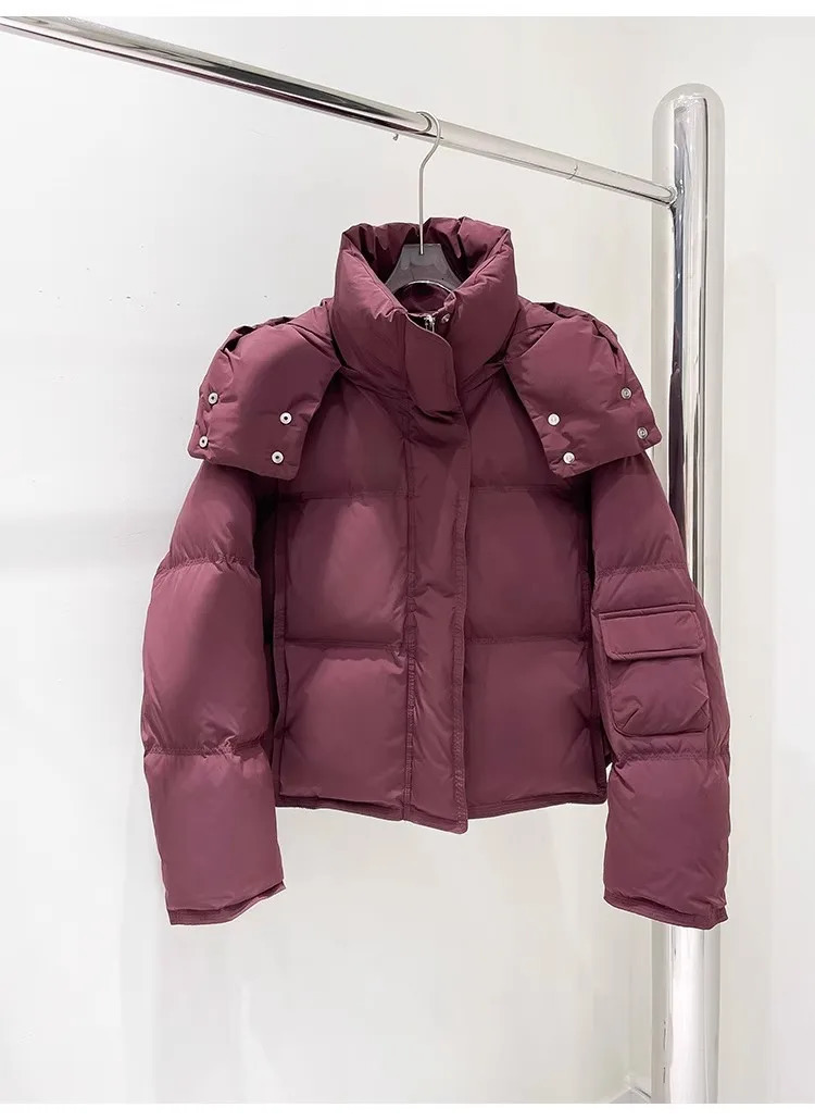 Down Jacket for Women Winter 90 White Duck Hooded Warm Down Coats Casual Loose Short Thick Fashion Lightweight Puffy Jacket 251107