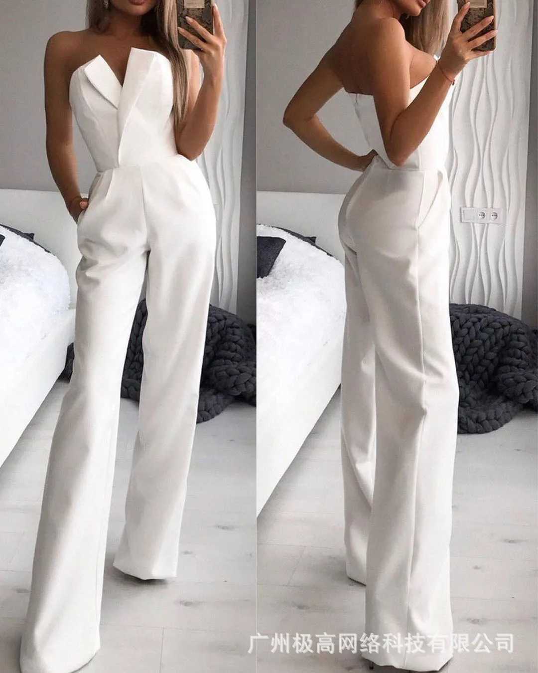 Jumpsuits for Women Jumpsuits Sexy Strapless Slim Office Lady Ele Chic Sveless Black White Red Casual Romper Bodysuit W250306
