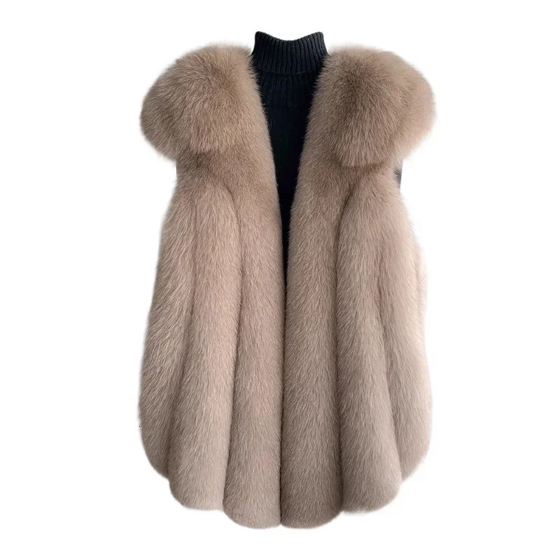Fox fur vest womens medium and long fashion thick coat real for winter 251110