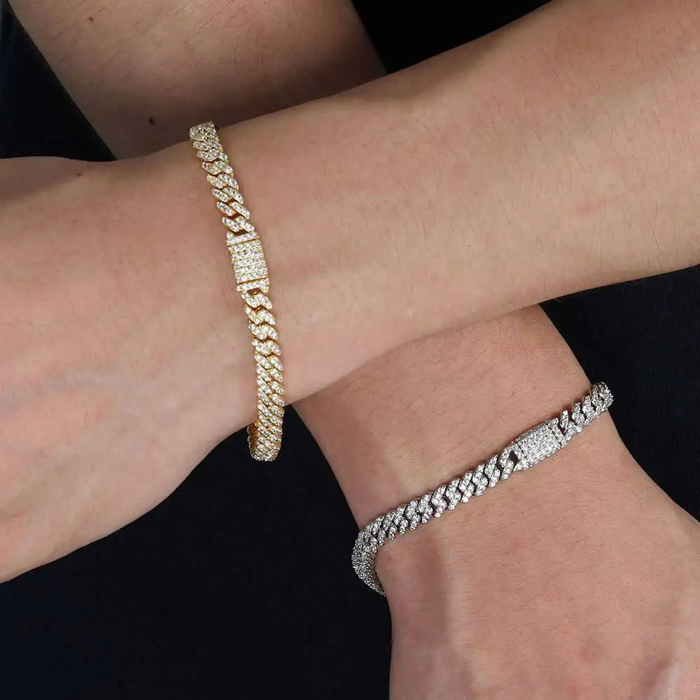 6mm Bling Iced Out CZ Zircon Bracelet Hip Hop Personality Miami Cuban Link Charm Bracelet for Men Women 250409