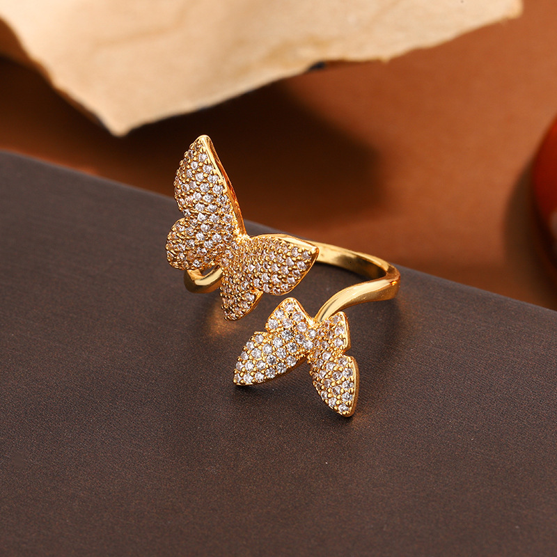 Cross-border Hot-selling Creative Fashion Ring Personality Butterfly Open Designer Ring Ring European And American Style Luxurious High-end Full Zirco