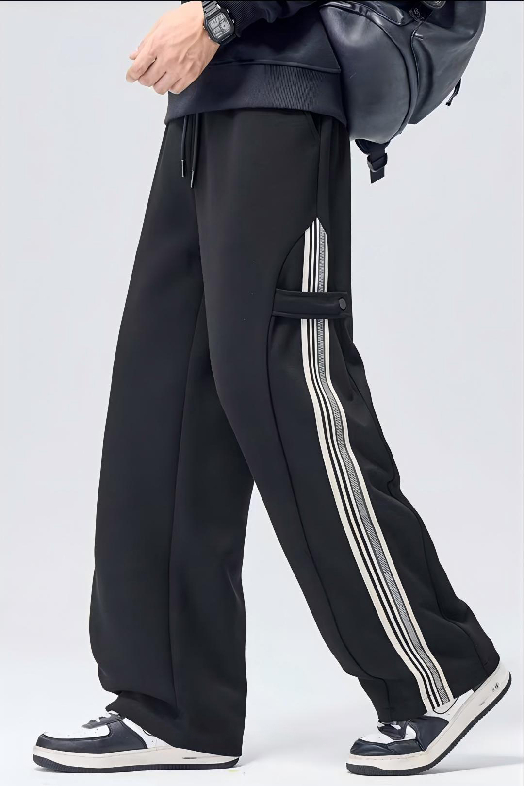 Men's New Arrival Trendy Knit Pants - Longer Length Black Relaxed Straight-Leg Trousers 3021