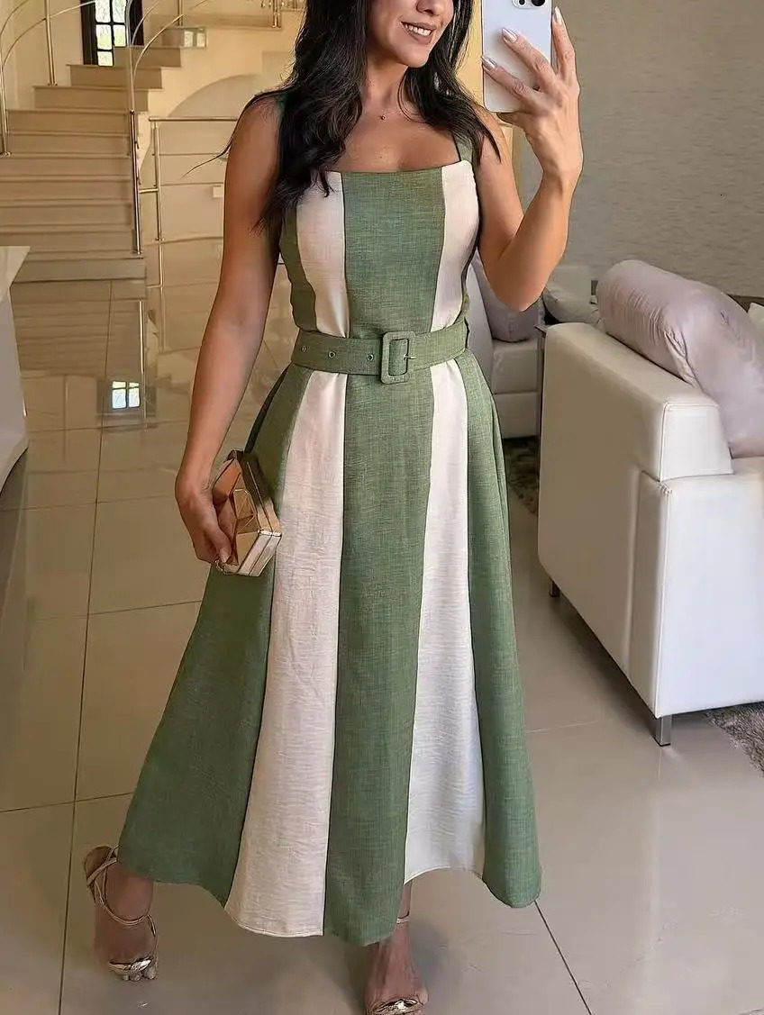 ultra-thin elegant womens Maxi dress fashion comparison with sleeveless long sleeved womens vest casual office womens dress 250409