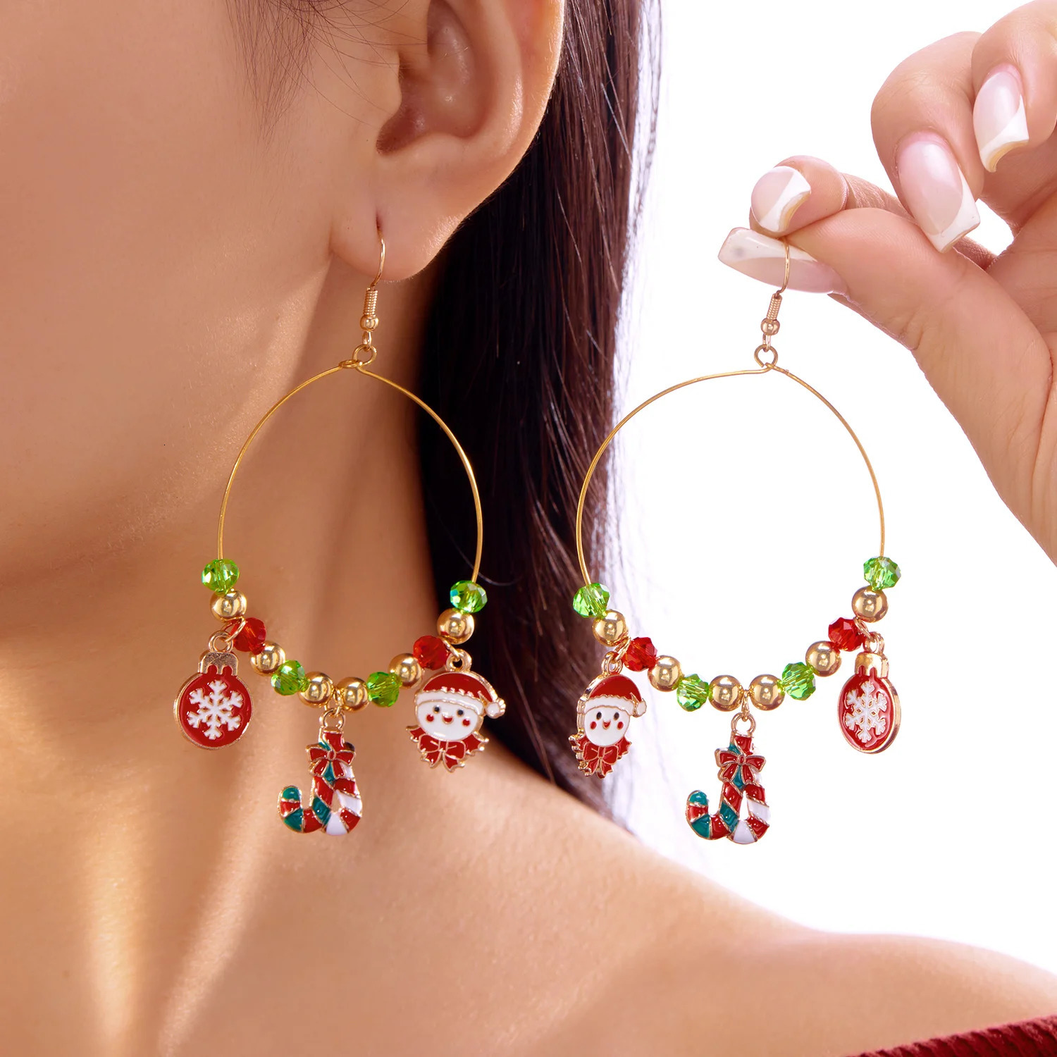 Christmas Drop Earrings Hoop For Women Shiny Santa Claus Xmas Tree Snowman Elk Snowflake Long Tassel Dangle Earring Gifts 251031