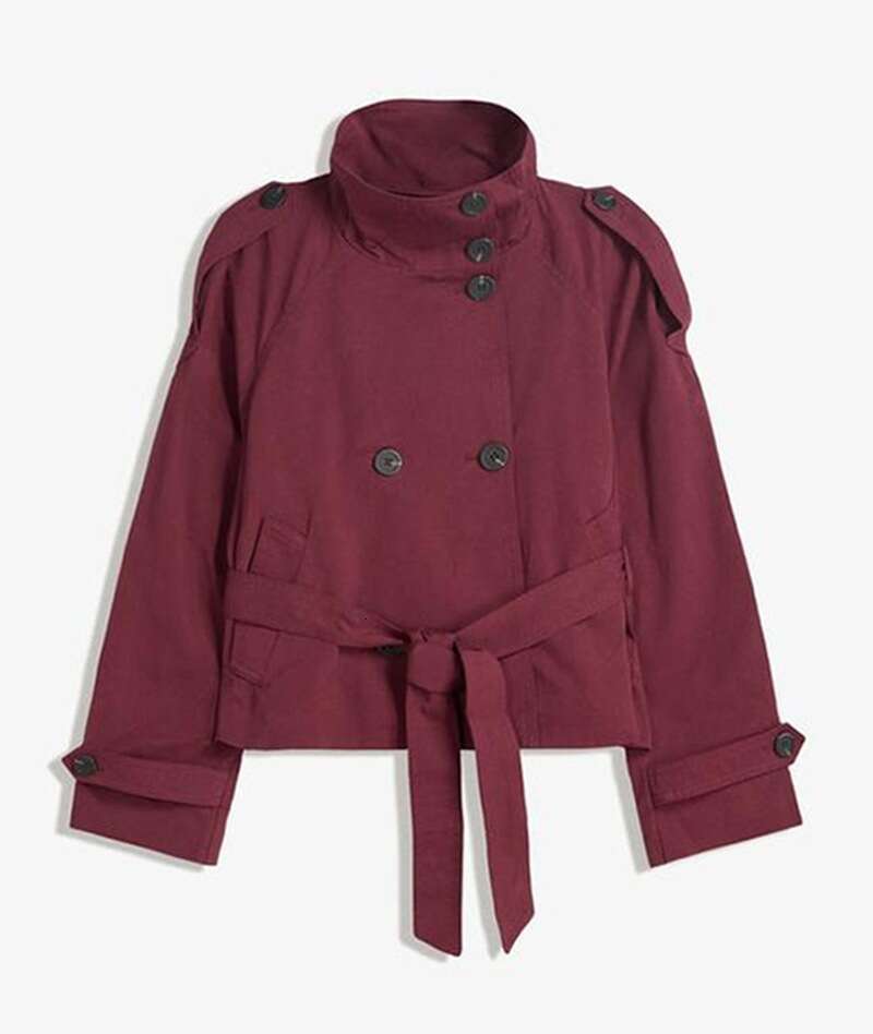 European and American Cross-Border Autumn Winter New Women's Fashion Elegant Commuter Stand Collar Double-Breasted Waist-Tie Trench Coat