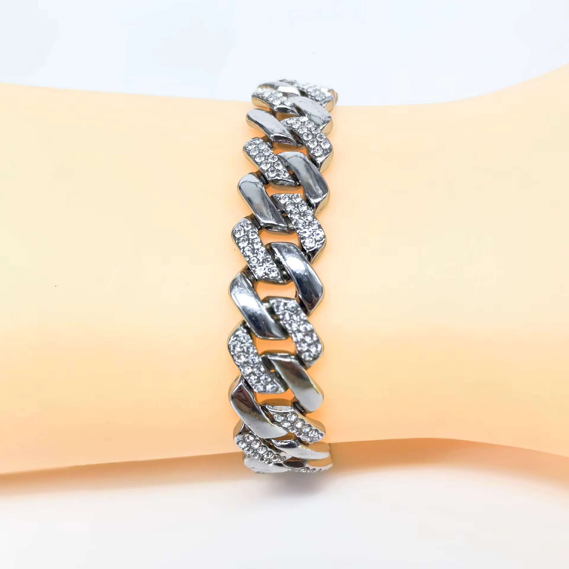Manufacturer's Hot Selg High-quality Fashionable Hip-hop Stainless Steel Full Dia 14mm Cuban Chain Bracelet Necklace