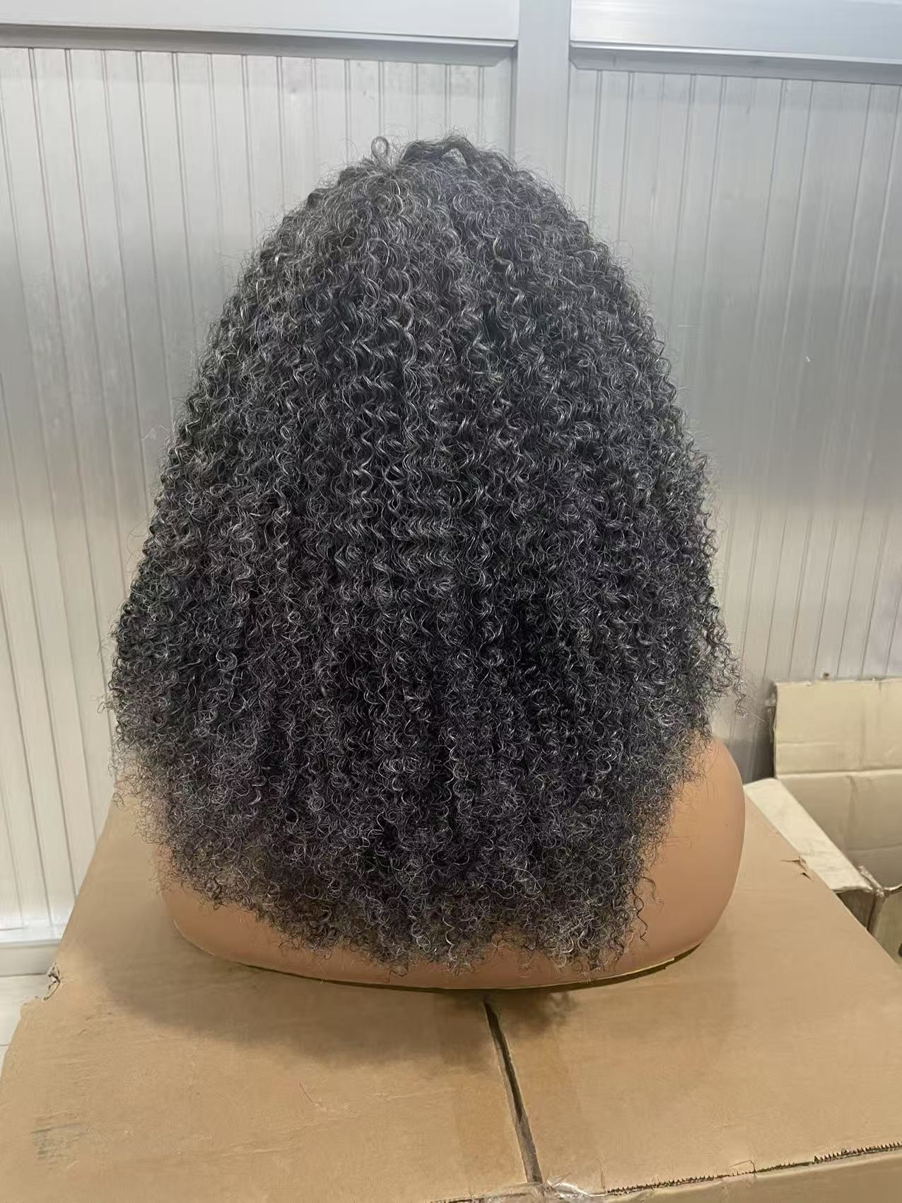 4C afro coily kinky curly gray human wigs silver grey salt and pepper color two tone mixed crochet braid wigs none lace machine made top scalp natural