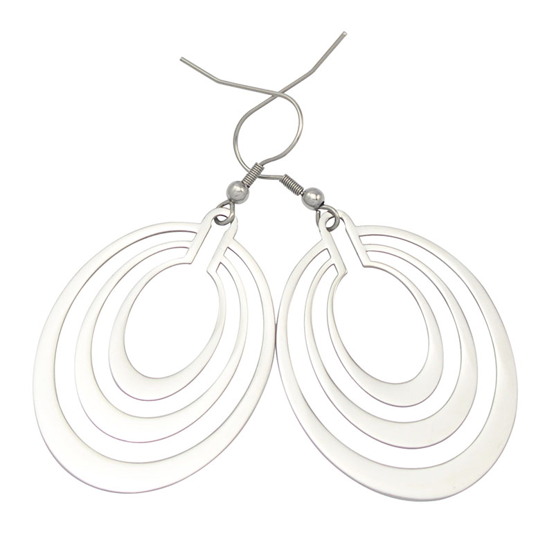 3 Layer Hollow Oval Shaped Big Gold-color Stainless Steel Dangle Drop Earrings For Women Free Shipping