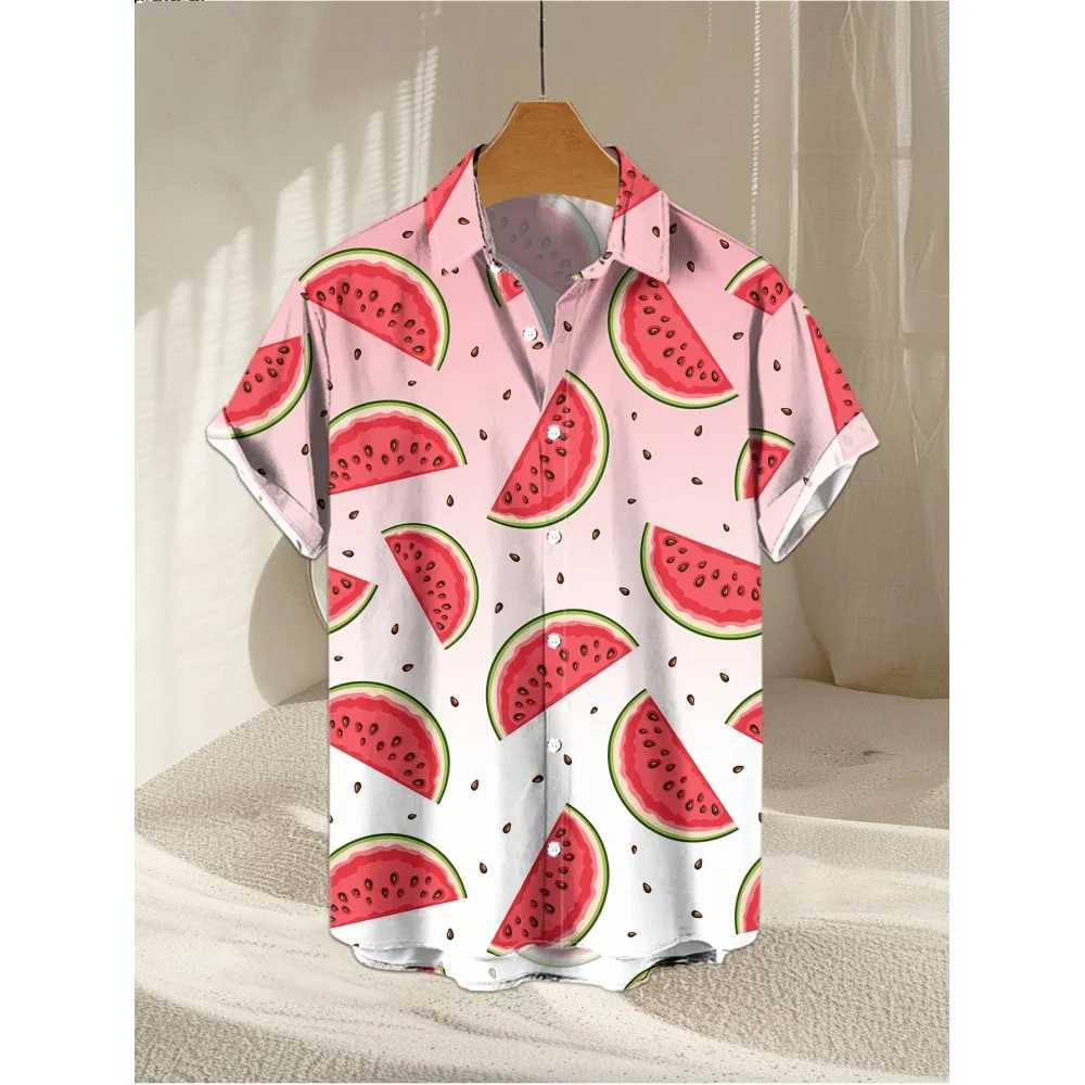 Fruit 3D printed fashionable mens shirt lemon banana 3D printed summer short sleeved Hawaiian beach holiday cool casual top X250410