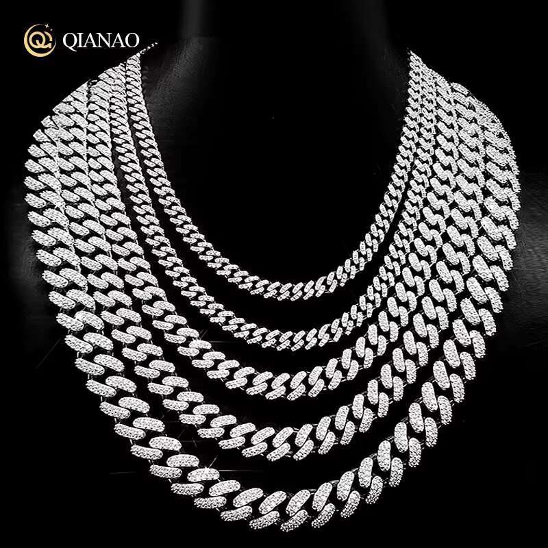 High Quality Solid Cuban Hip Hop Jewelry 8mm 925 Silver VVS Moissanite Diamond Iced Out Cuban Link Chain Bracelet for Men