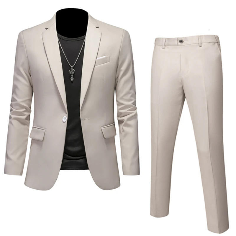 6XL-M BlazerPants High Quality Business Solid Color Slim Fit Suits 2 Pieces Mens Groom Wedding Social Tuxedos Set 16 Colour 250409