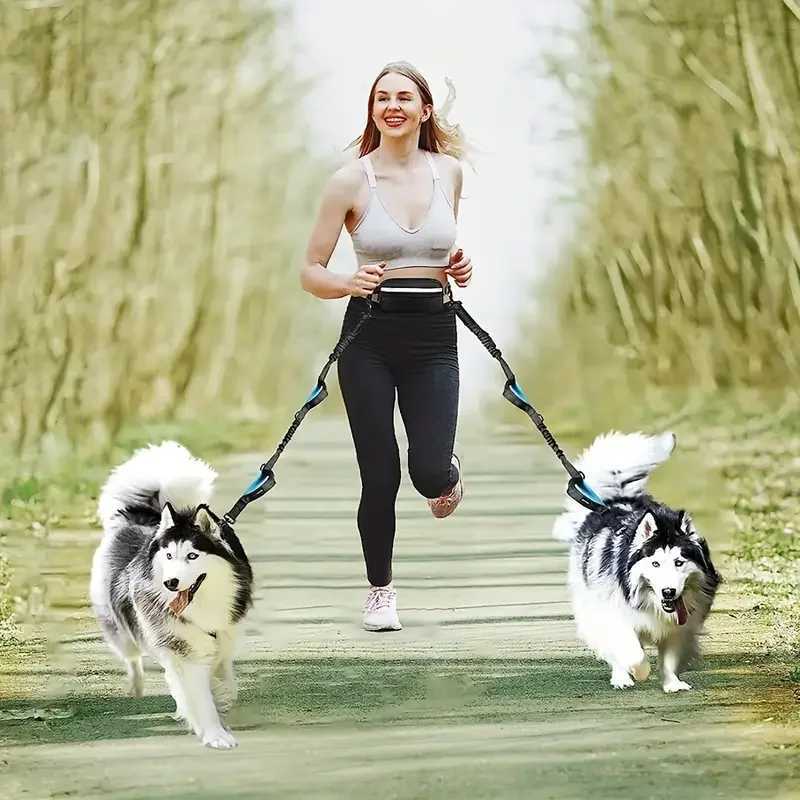 Adjustable Hands-Free Dog Running Leash with Double Handles and Elastic Retractable Rope for Large and Medium Dogs - Perfect for J251110