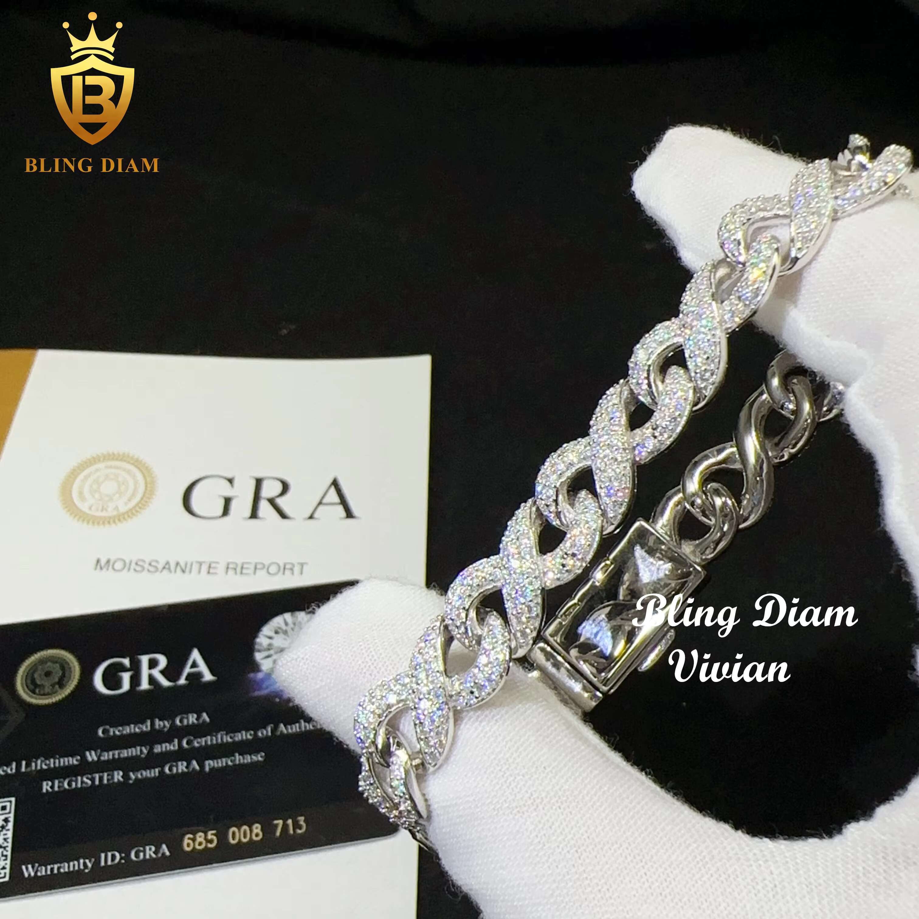 Iced Out Bracelet Hip Hop Bracelet Rose Gold Silver VVS Moissanite Diamond Iced Cuban Bracelet
