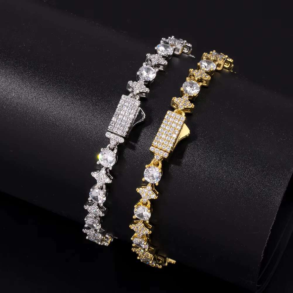Exquisite 5mm Silver Moissanite Star Tennis Bracelet Sparkling Moissanite Gems With Secure Spring Clasp Elegant Necklaces