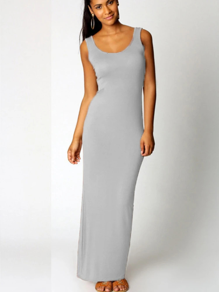 Sexy solid color slim fit long dress for women elegant sleeveless tight fitting dress club party vest 250409