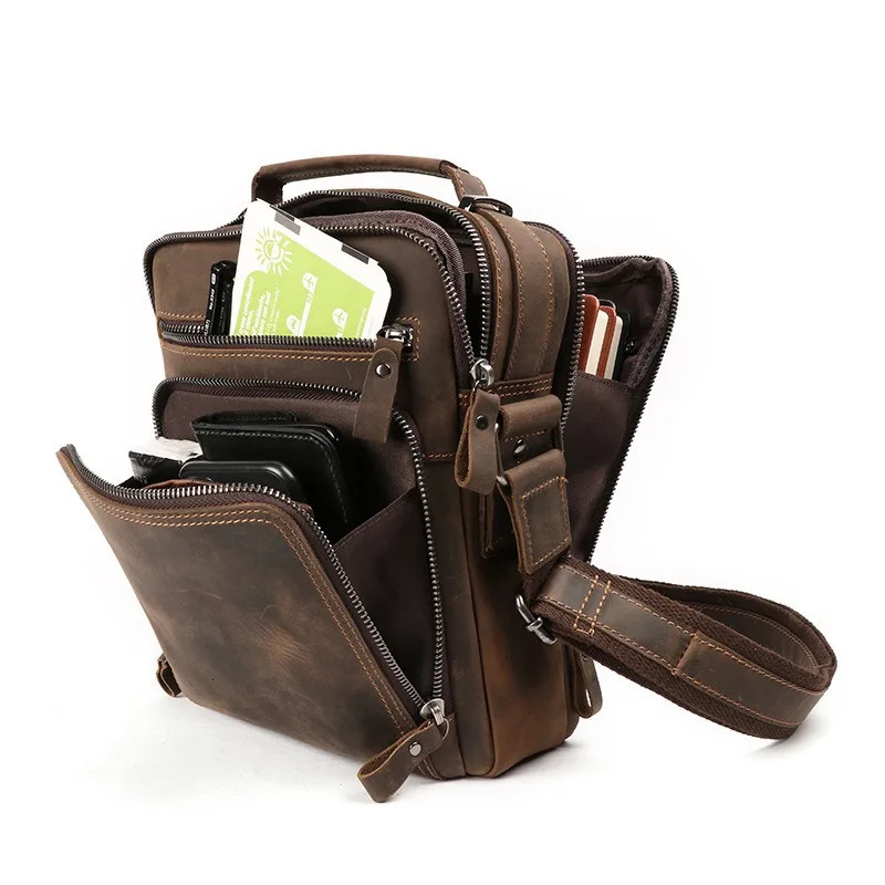 Mens Genuine Leather Shoulder Bag Retro Cowhide Casual Crossbody Backpack Large Capacity Multifunctional 251110