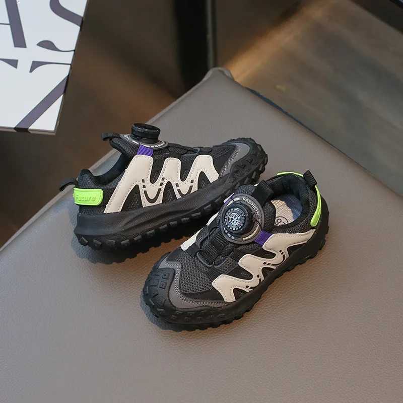 Boys Shoes 6yrs To 12yrs Fashion New Rotary Button Shoes for Kids Girls School Versatile Causal Mesh Tennis Childrens SneakersT251110