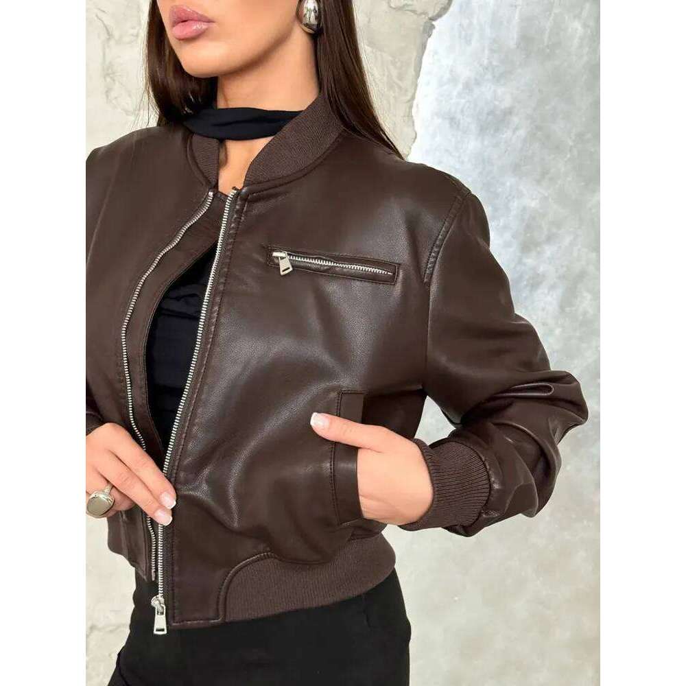 Autumn And Winter New Women's Clothing American Retro Niche Design Loose Hot Girl Leather Jacket High-End Coat