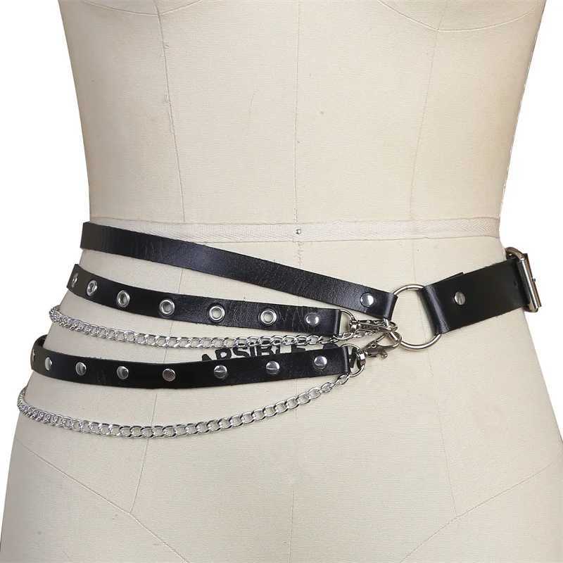 Fashionable Gothic punk metal ring design silver pin buckle leather black belt jeans belt X250410