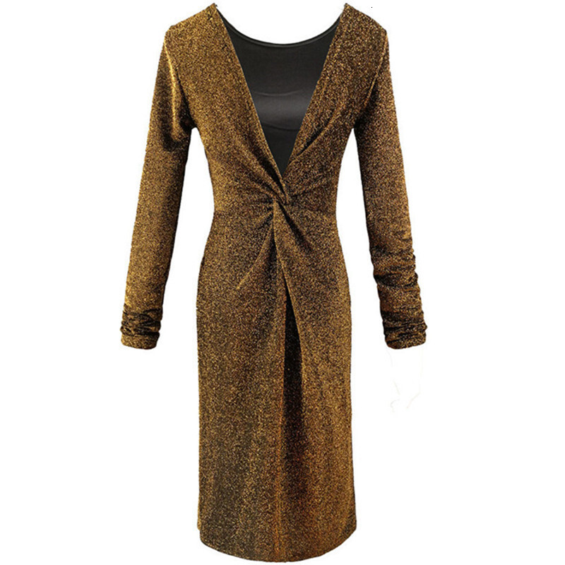 Open back long sleeved mid length solid color pleated autumn and winter new women's dress
