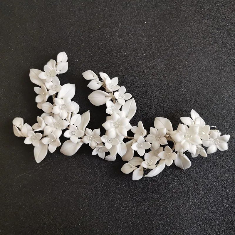 SLBRIDAL Handmade Rhinestone Crystal Pearl Ceram Flower Leaf Bridal Hair Clip Barrel Wedding Hair Accessories Womens Jewelry 250409