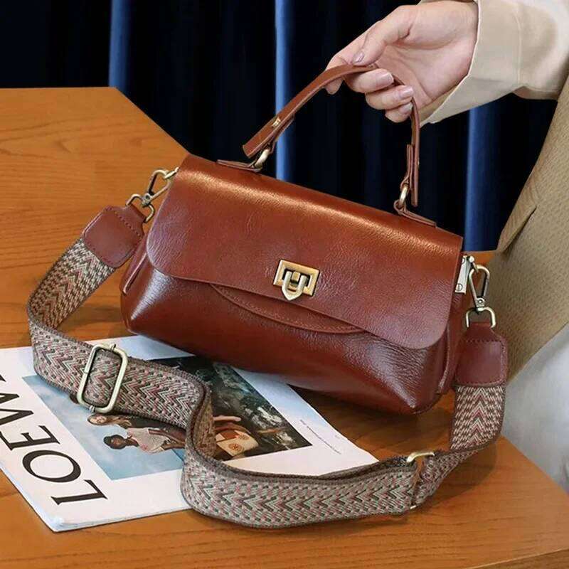 Genuine Leather Top Handle Handbag Women Korean Popular Office Ladies Saddle Bag Designer Luxury Shoulder Bags For Woman Suotong1110