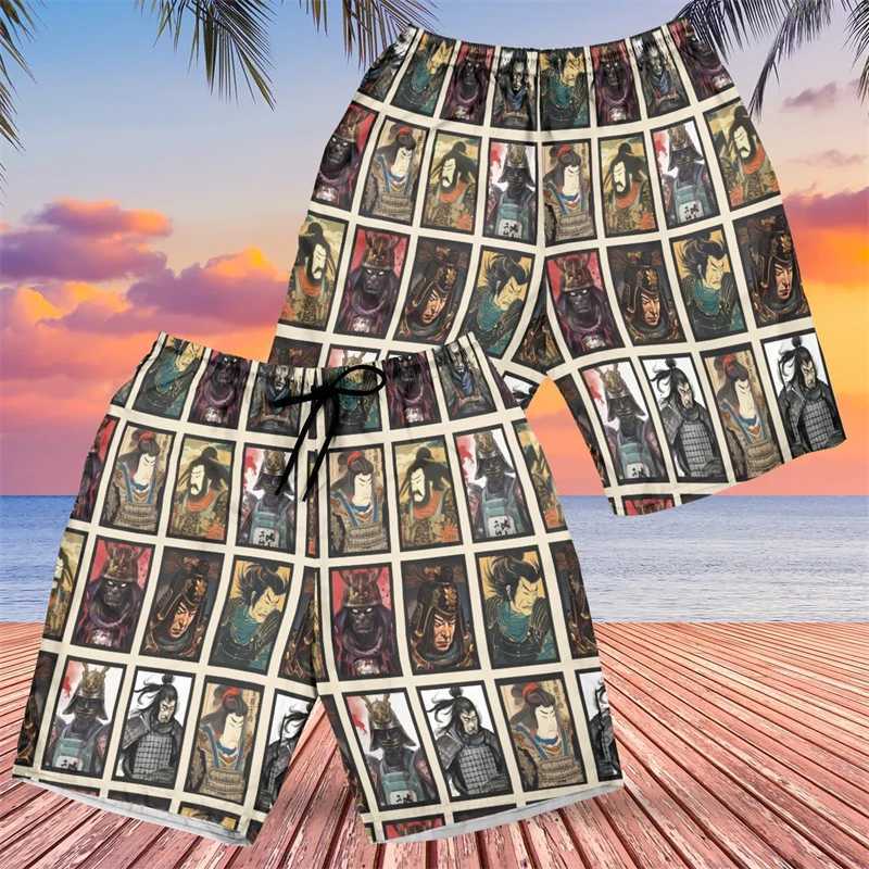 Fashionable Japanese samurai graphic beach shorts mens trend summer street 3D printed shorts cool oversized childrens swimming trunk X250410