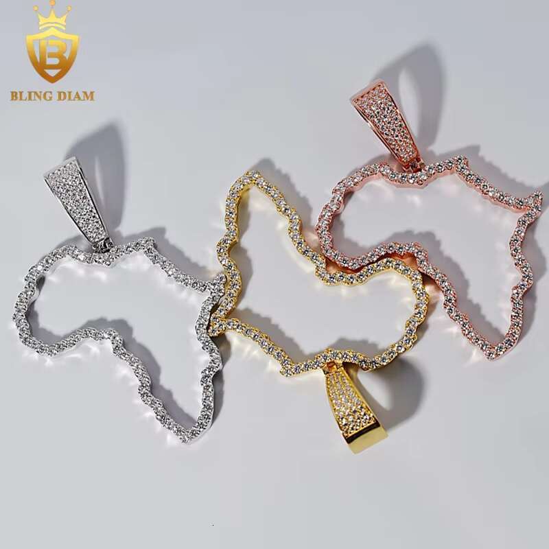 Fashion Hip Hop Jewelry Charms Pendants 925 Sterling Silver VVS Moissanite Africa Map Hollow Iced Out Rapper Pendant