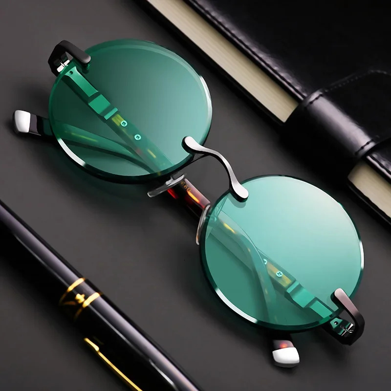 Fashion Classic Borderless Sunglasses Womens Crystal Deep Green Retro Round Outdoor Driving Glasses 250410