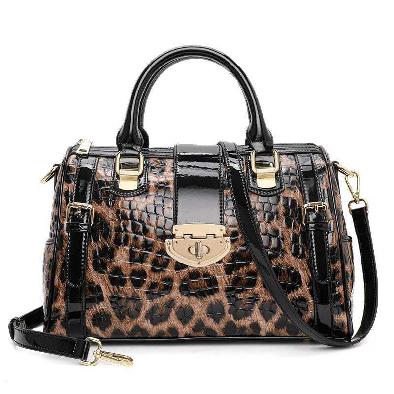Leopard Handbag Leather Womens Bag Large Capacity Boston Bag Fashion Versatile Cowhide One Shoulder Crossbody Bag K251110
