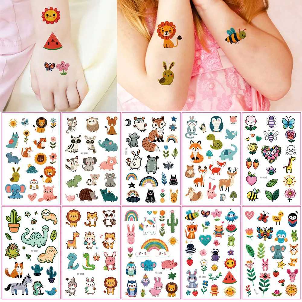 10 cartoon temporary tattoos for children lion flowers dinosaur animals fake tattoos stickers cute tattoos childrens body decorations W250410
