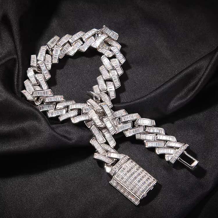 Classic Style Pass Diamond test 12mm Baguettes D Color Moissanite Cuban Link Chain for Daily Hip Hop Jewelry Necklace