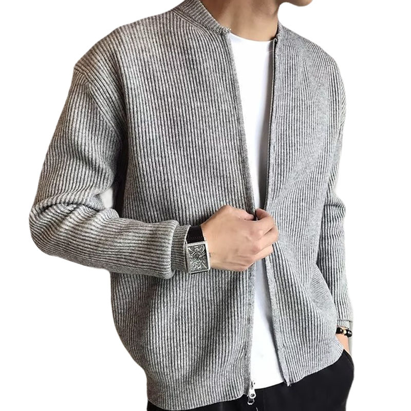 Men's turtleneck zipper knitted cardigan autumn and winter loose texture sweater jacket casual trend all-match solid color outer clothes