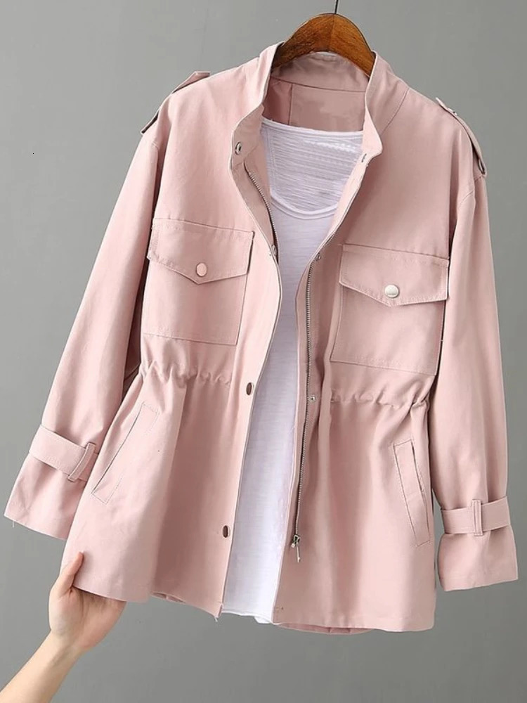 Womens windshield autumn Korean wild pine stand collar fashionable pink jacket female student lining 250410