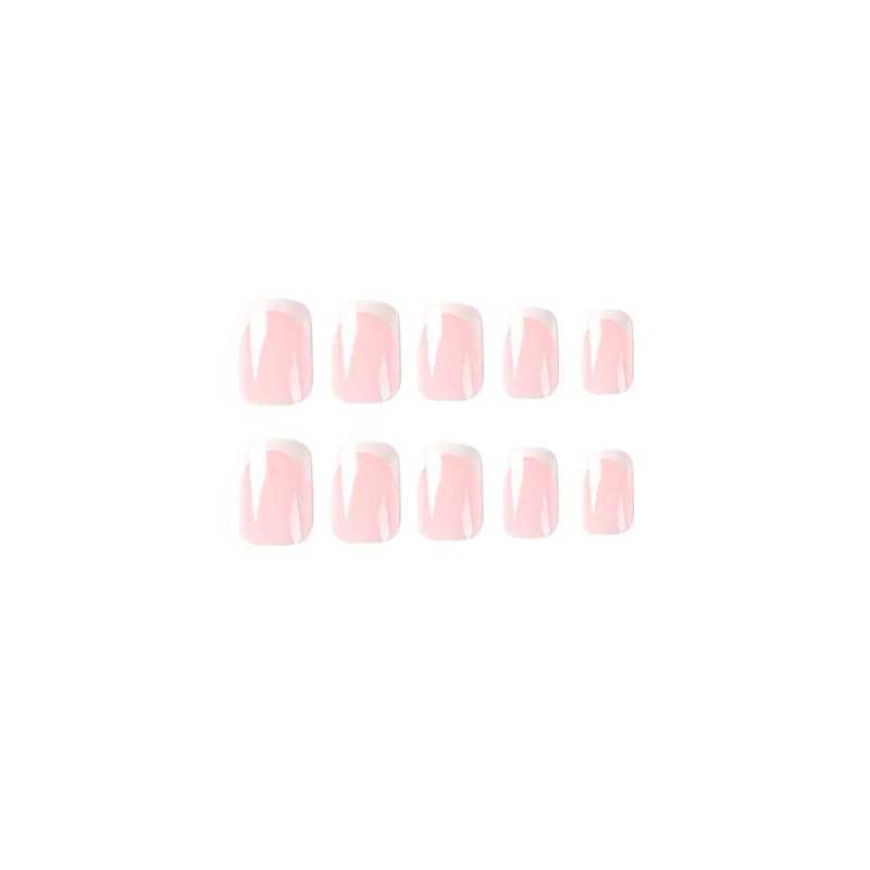 Simple white French wearable rectangular fake nails fully covered detachable with glue embossed on the nails. Wholesale of fake nails W250410