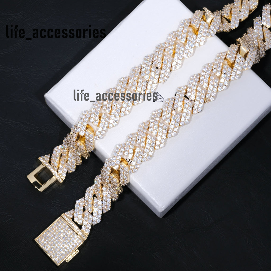 12mm 14mm Moissanite Cuban Chain Iced Out Hiphop 925 Silver VVS Moissanite Cuban Link Chain