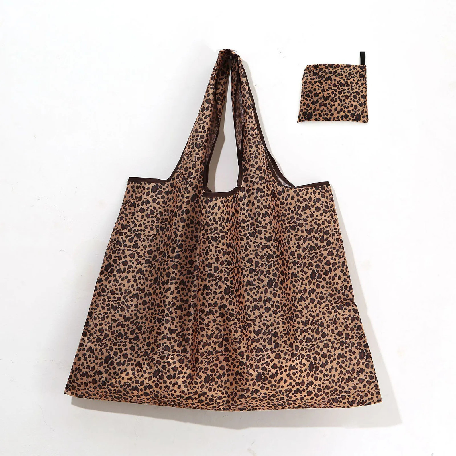 Leopard Floral Printed Large Capacity Folding Bag for Shopping Environment Grocery Storage Recycling 250401
