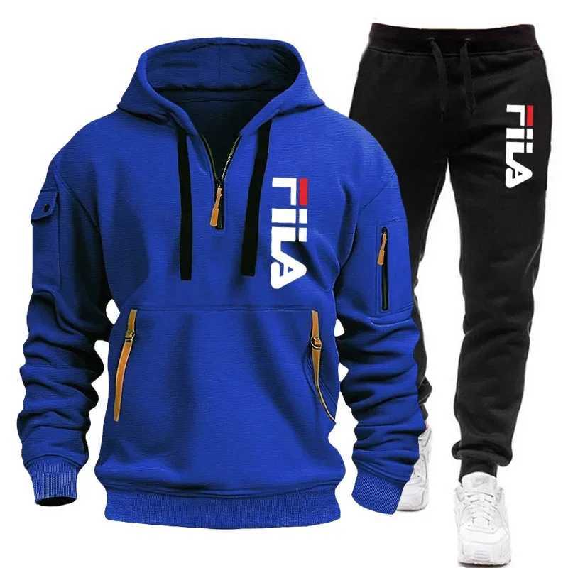 Autumn and Winter 2025 new mens hooded sweatshirt pants two-piece set outdoor multi-pocket mens pullover sportswear set W251110