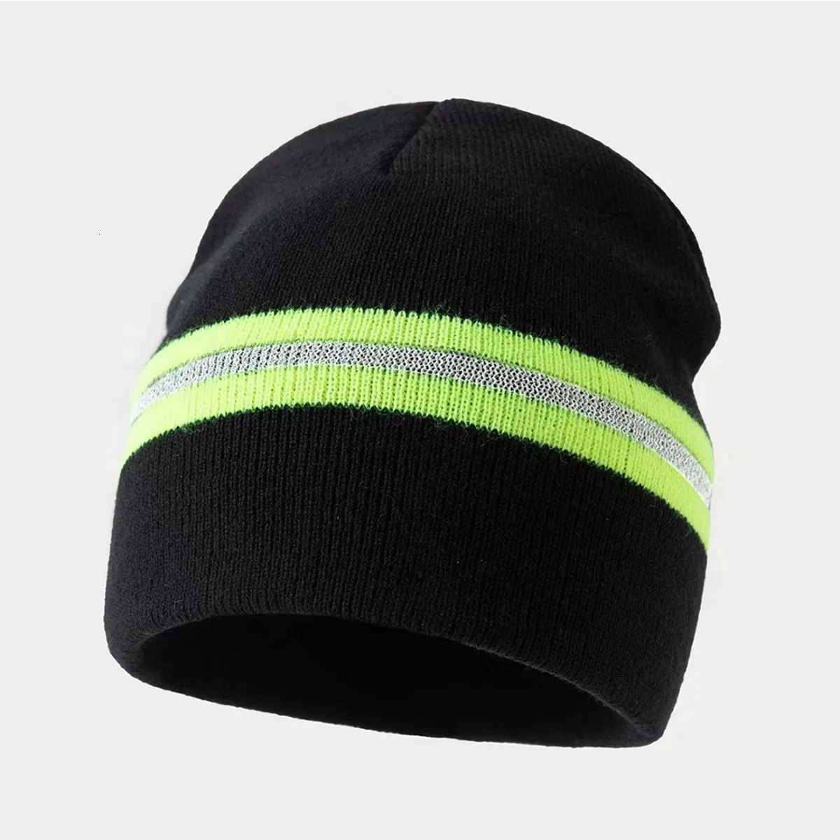 Men Womens Thermal Knit Beanie with Reflective Stripe Winter Warm Hat for Outdoor SportsXJ251110