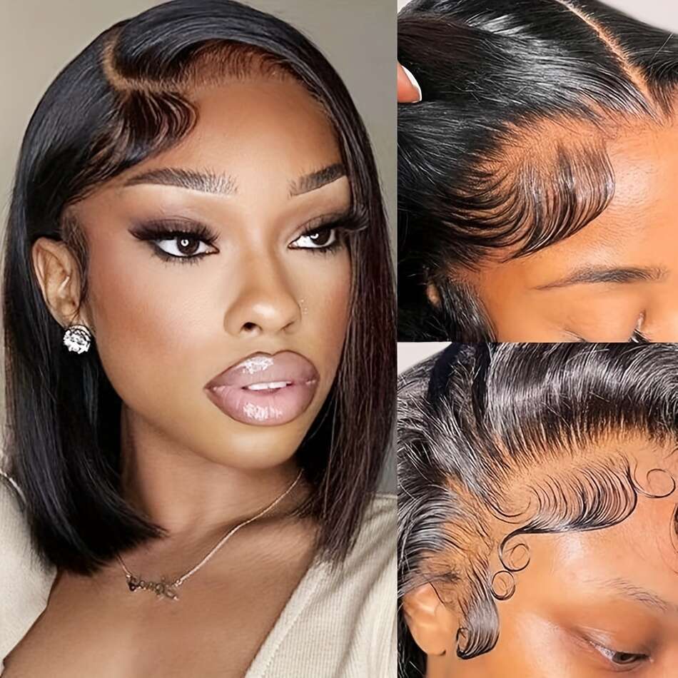 Women's Brazilian Remy Human Hair Looking 150% Density, Pre-Plucked Hairline, 8-12 Inch Lengths, Straight Bob Cut For Everyday & Special Events 1