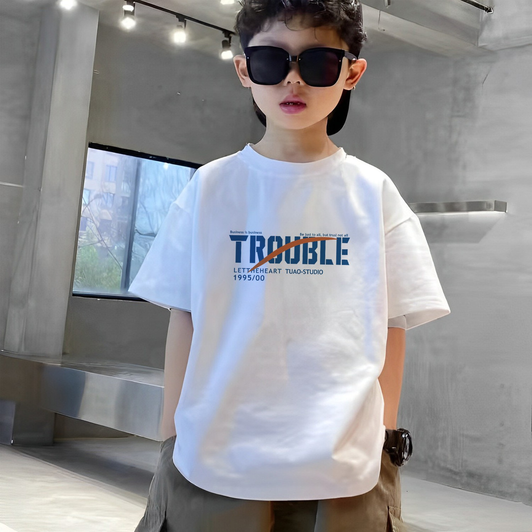 GS- Ddmyshoesvip Boys Pure Cotton T Shirt Short Sleeved Big Korean Version Loose Children S Years Old Summer Clothing Trendy