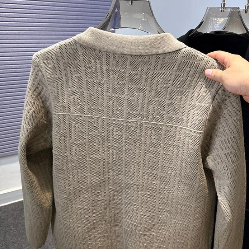 Men's Sweaters Autumn Winter High-Quality Cardigan Retro Collar Jacquard Knitted Sweater Coat Casual Fashionable Outerwear Shawl Trendy